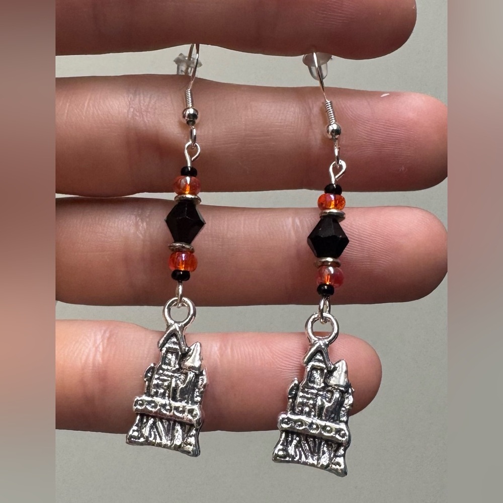 Silver and Black Castle Earrings